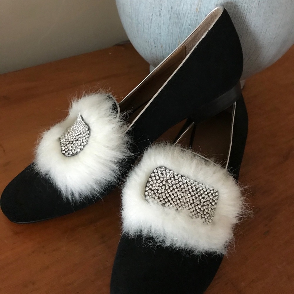 Bettye Muller Black Flats with Embellished Detail
